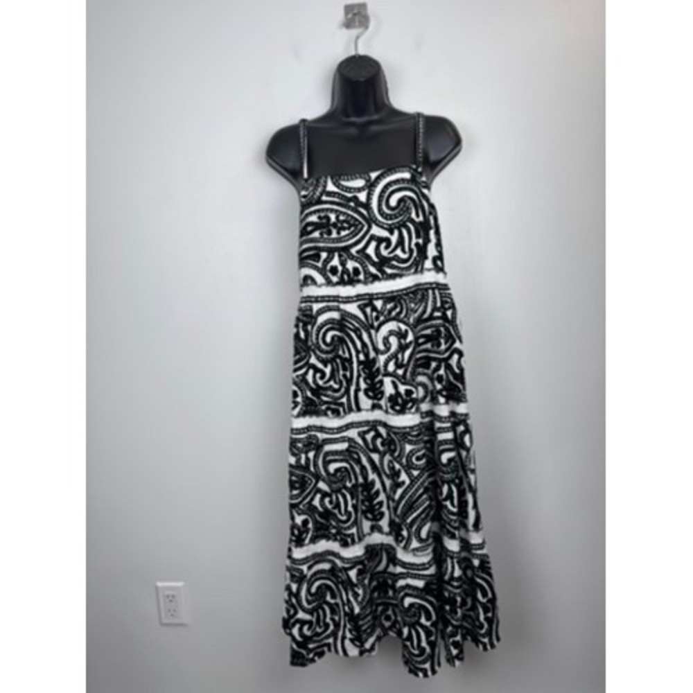 Sezane Embroidered Anaka Cotton Maxi Dress Black White Paisley Size 34 US 2